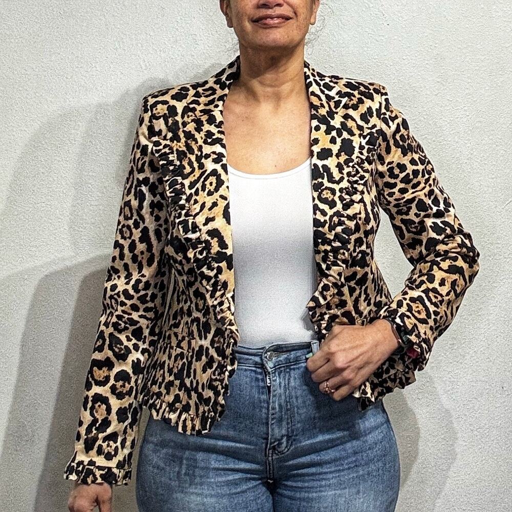 Musette Tan Leopard Print Blazer Sz 6